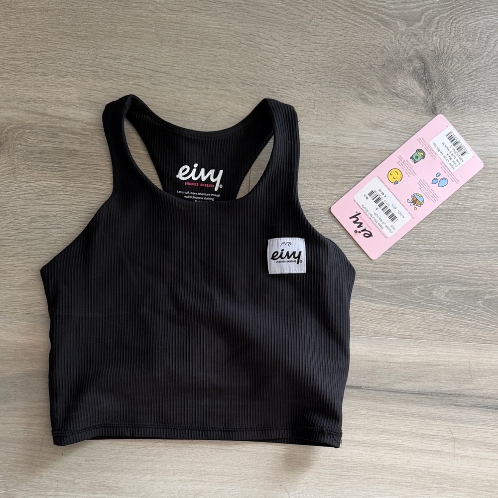 Ribbed Black Sports Bra Crop Tank